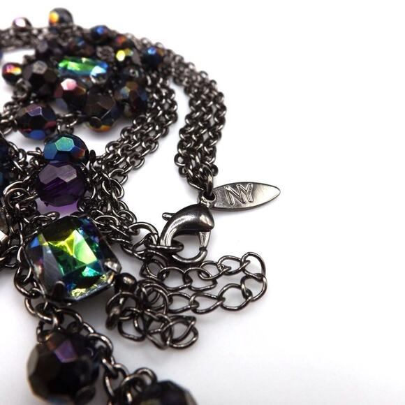 New York Iridescent Rhinestones Beads Necklace, Gunmetal Gray, 3 Strands, 20" - Picture 8 of 9